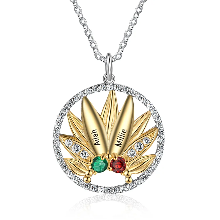 Personalized Sunflower Necklace with 2 Birthstones Diamond Necklace for Her