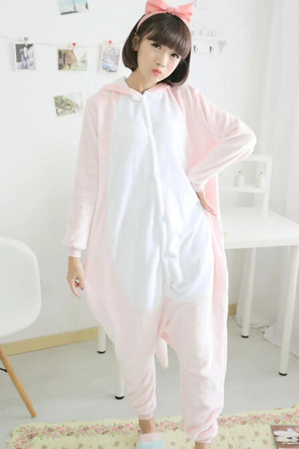 Pink Cute Ladies Dinosaur Jumpsuit Flannel Pajamas Costume-elleschic
