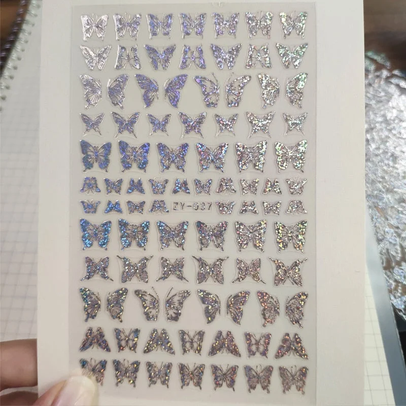 1PC Holographics 3D Butterfly Nail Art Stickers Adhesive Sliders Colorful DIY Golden Nail Transfer Decals Foils Wraps Decoration-Nail Inspo
