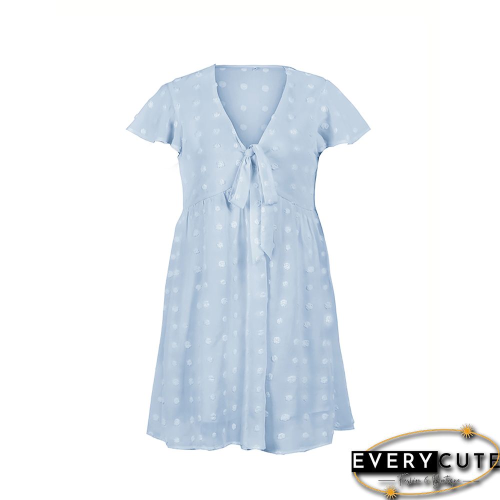 Light Blue V Neckline Bowknot Front Mini Dress
