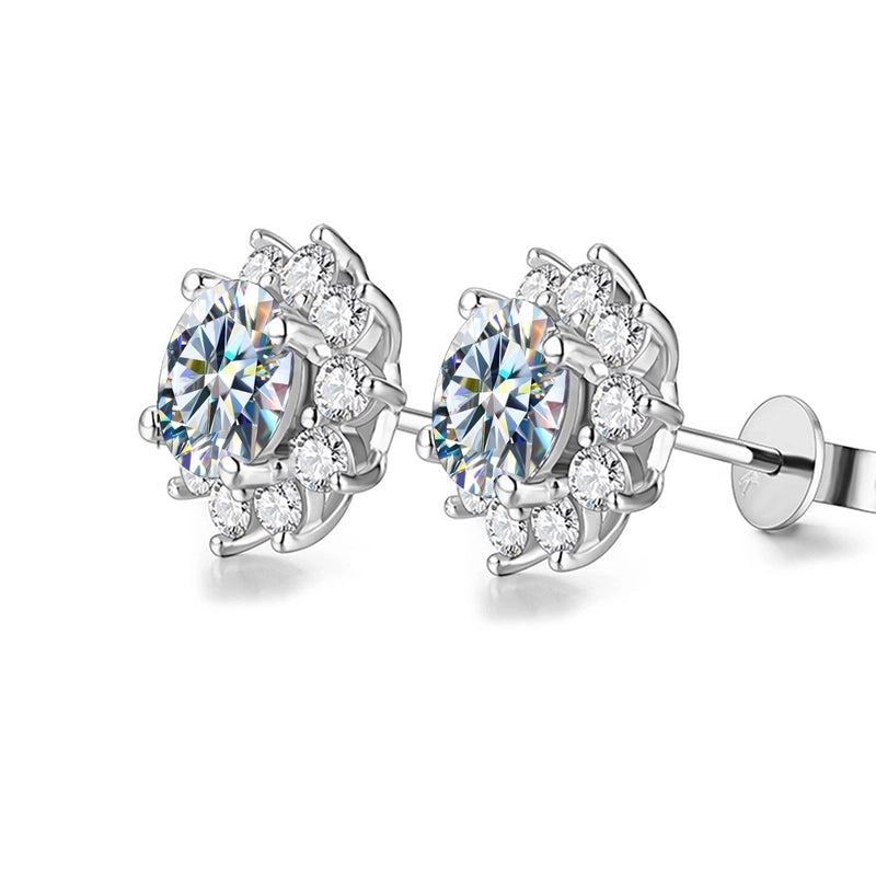 1 Pair 925 Sterling Silver Moissanite Geometric Ear Studs