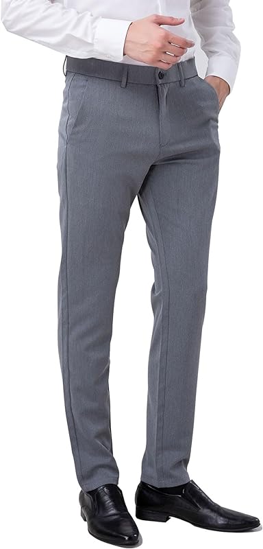 Plaid & Plain Men's Slim Fit Dress Pants Stretch Dress Pants