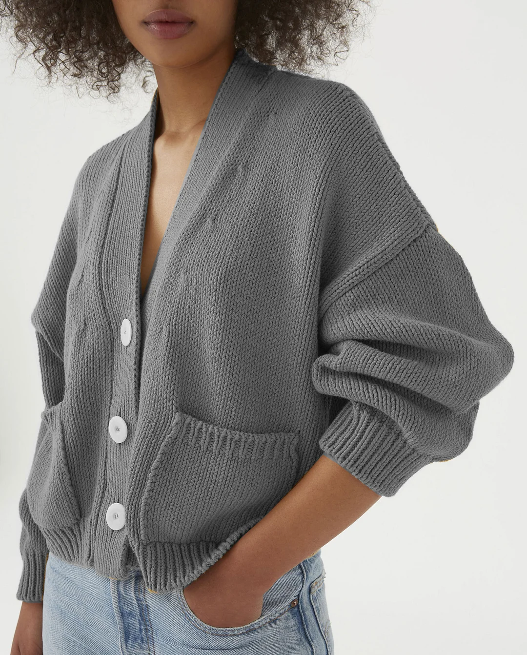 Single-Breasted V-Neck Pocket Knit Cardigan