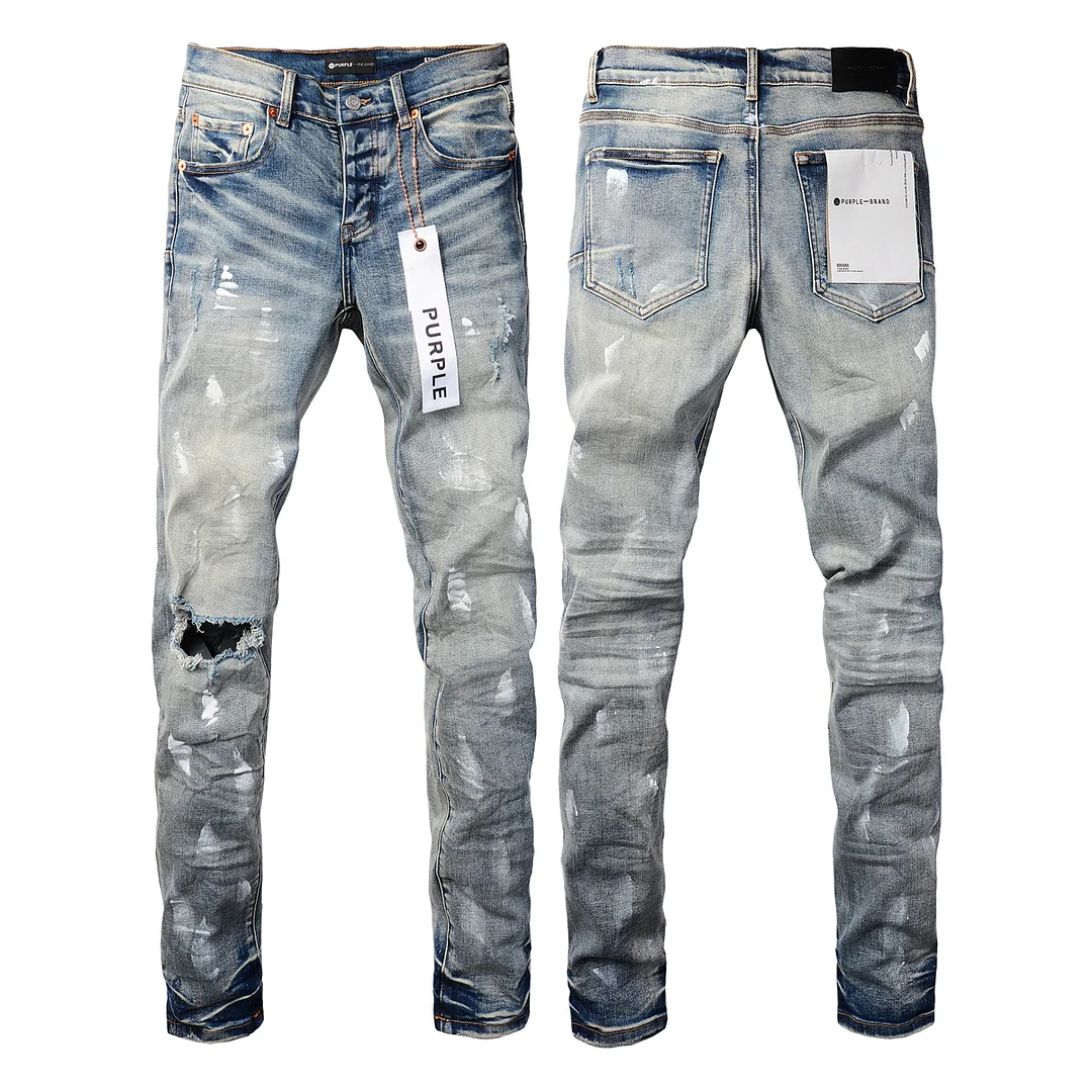 Purple Jeans splash ink ripped washed skinny jeans