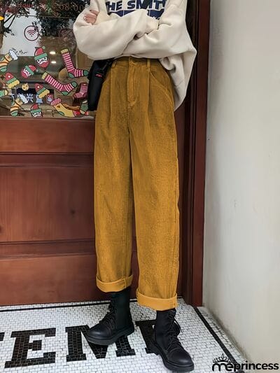 Corduroy High Waist Cropped Straight Pants