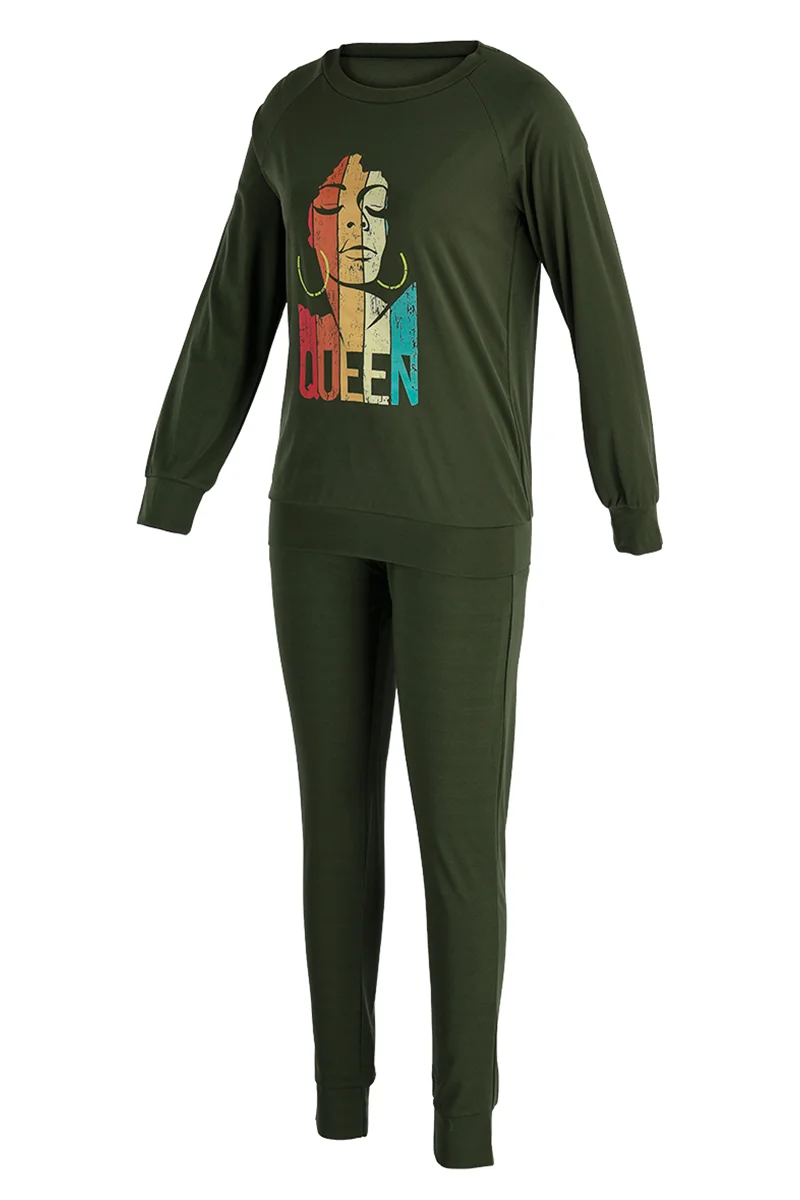 Rose Red Fashion Casual Print Patchwork O Neck Long Sleeve Two Pieces