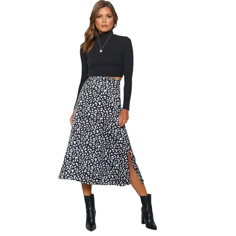 Churchf Churchf / Summer 2023 Leopard Print Slit Skirt Sexy Zipper High-Waist Long Skirt