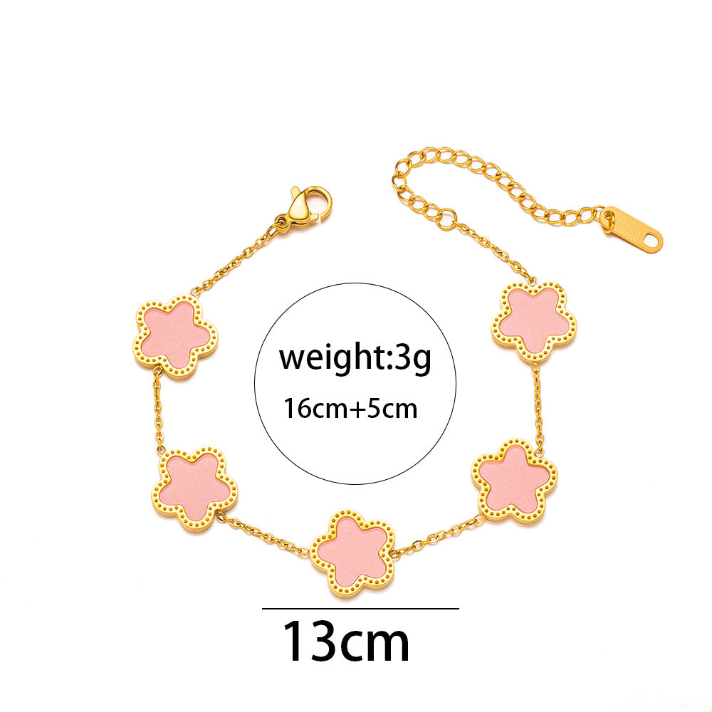 Versatile Women Flower Titanium Steel 18K Gold Plated Bracelets