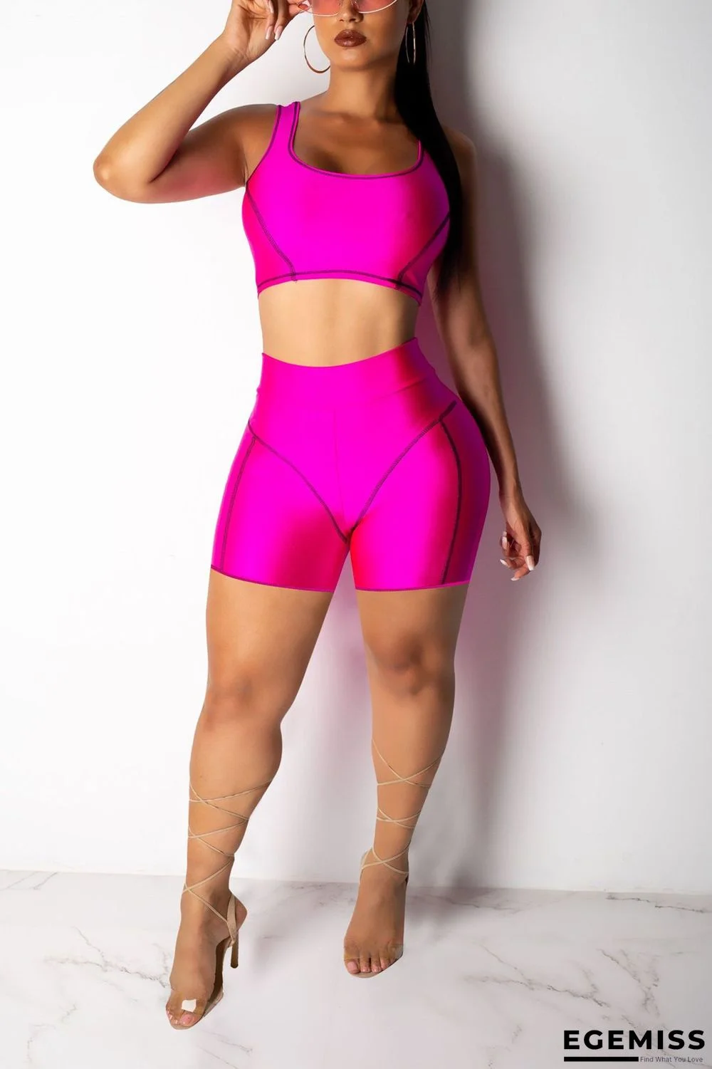 Rose Red Fashion Casual Sports Slim Two-piece Suit | EGEMISS