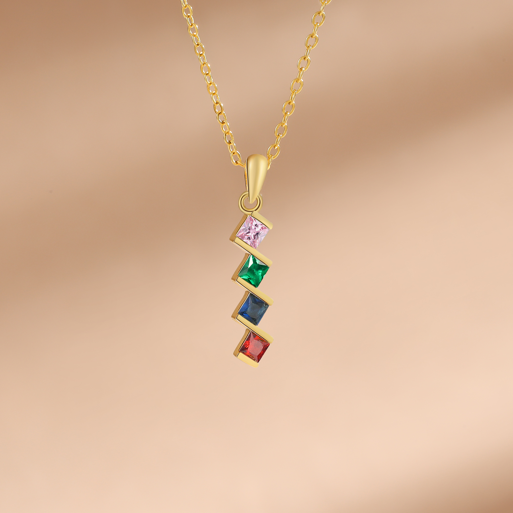 Personalised Women's Necklace Custom 4 Birthstones Pendant Necklace Birthday Gift for Her-Jessemade AU