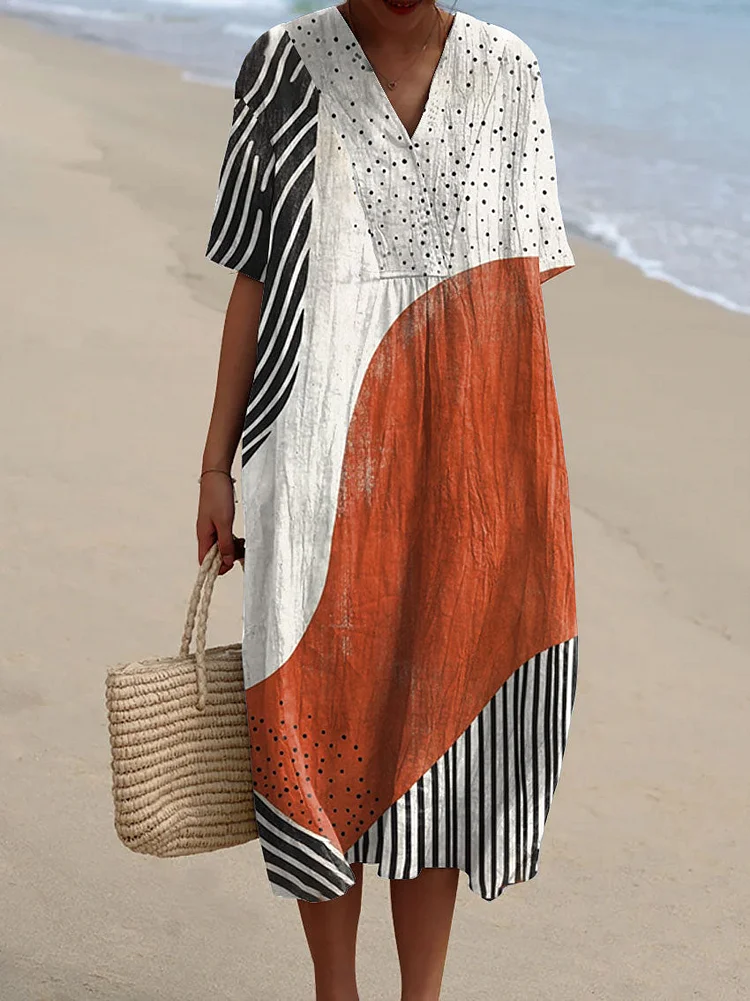 Women's Modern Abstract Art Print Flowy Dress