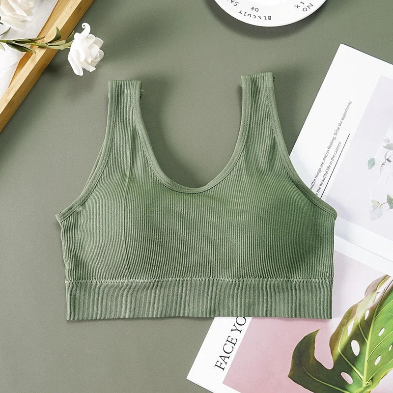 New Women Cotton Underwear Tube Tops Sexy Solid Color Top Fashion Sports Comfort Tank Up Female Rimless Bra Sexy Lingerie