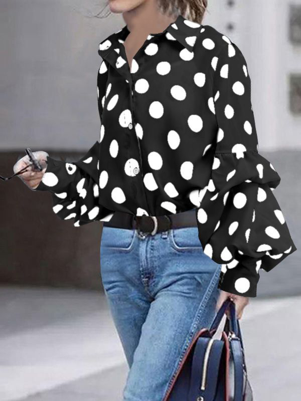 Loose Polk Dot Long Sleeved Shirt
