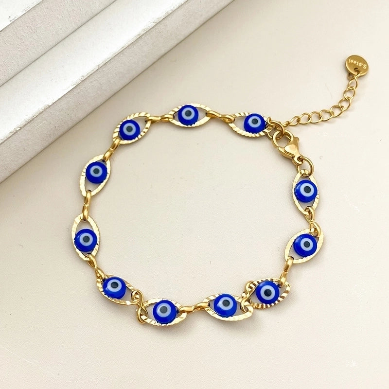 Vacation Devil’s Eye 304 Stainless Steel 14K Gold Plated Bracelets In Bulk
