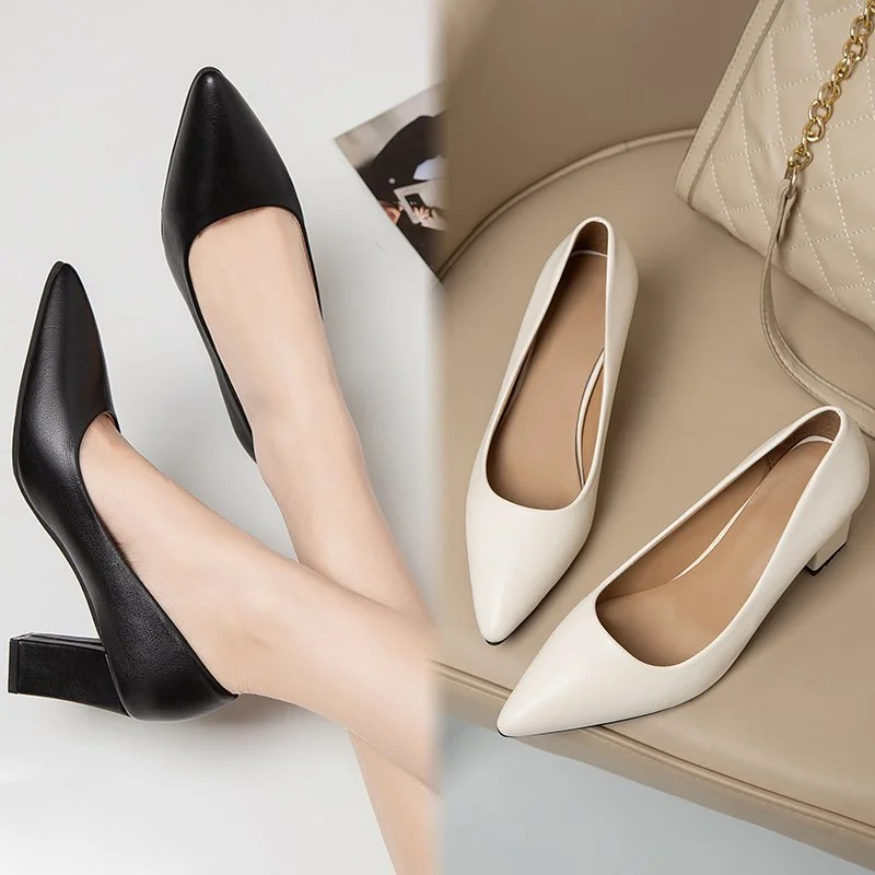 Women's High Heels High Heels Dress Shoes Pointed Toe Boat Shoes Ladies White Wedding Square Heel Ladies Dress Shoes35-41