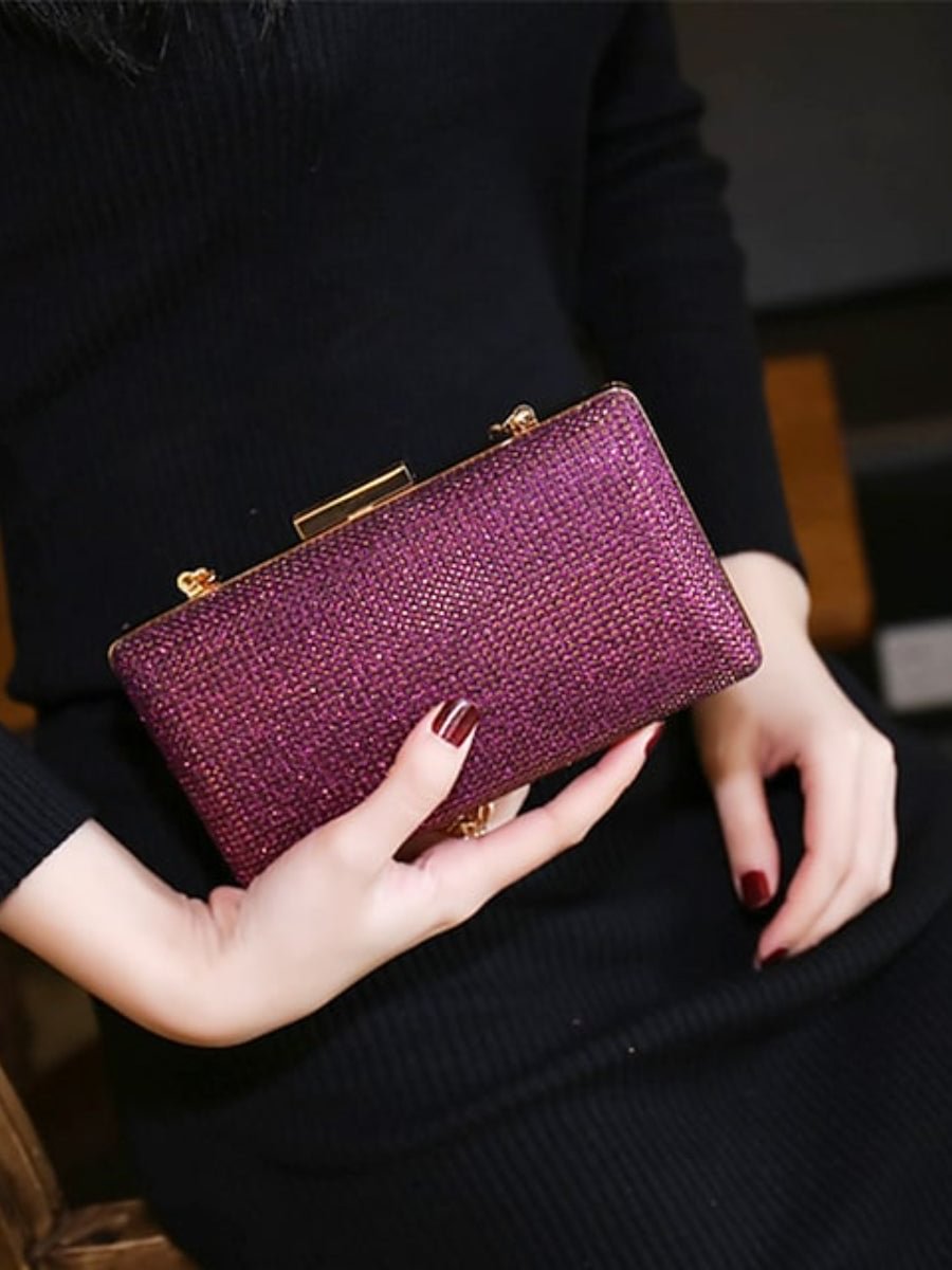 Ladies Party Clutches Square Shape Solid Colored Glitter Bag