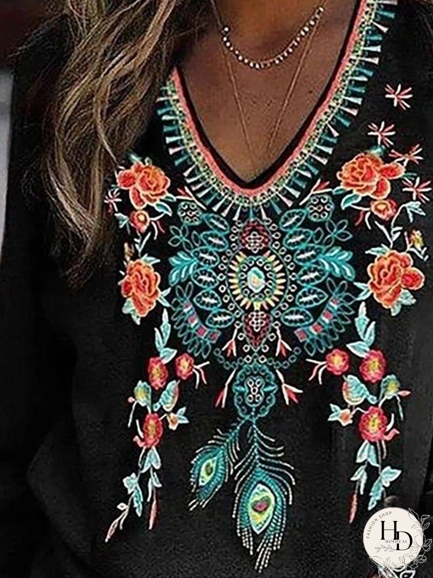 Trendy Floral and Peacock Design Tee