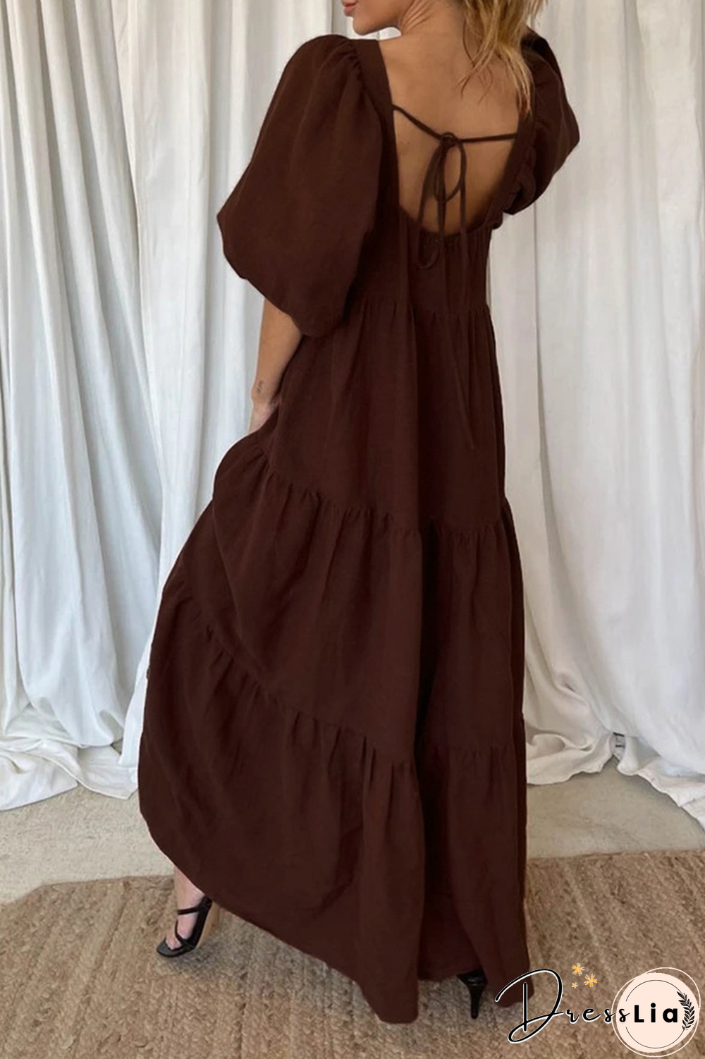 Elegant Solid Split Joint Flounce Square Collar A Line Dresses(3 Colors)