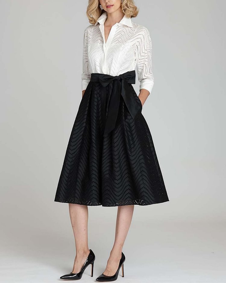 Elegant Cutout Tie Shirt Dress