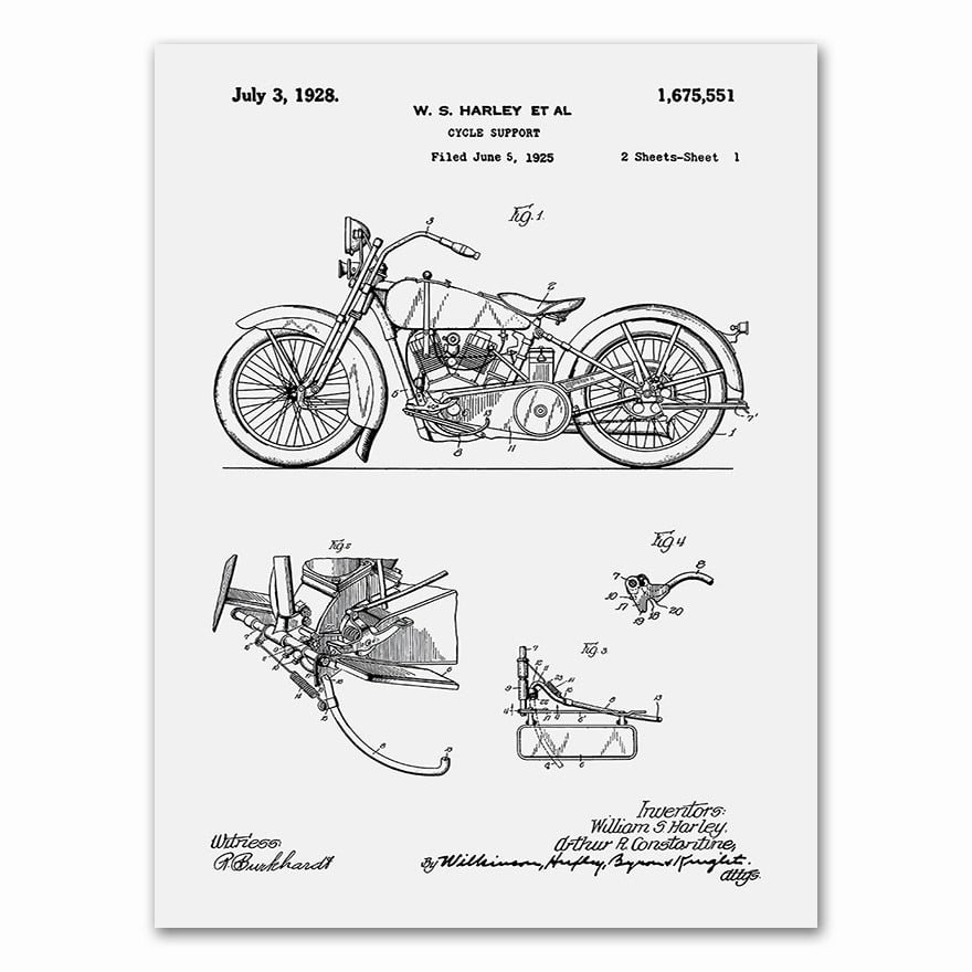 Motorcycle Patent Vintage Blueprint  Prints Motorcycle Artwork Science Wall Art Canvas Painting Gift Home Room Decor