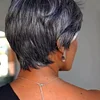 Sliver Grey Machine Made Wig Glueless Short Straight Bob Pixe Cut Wig