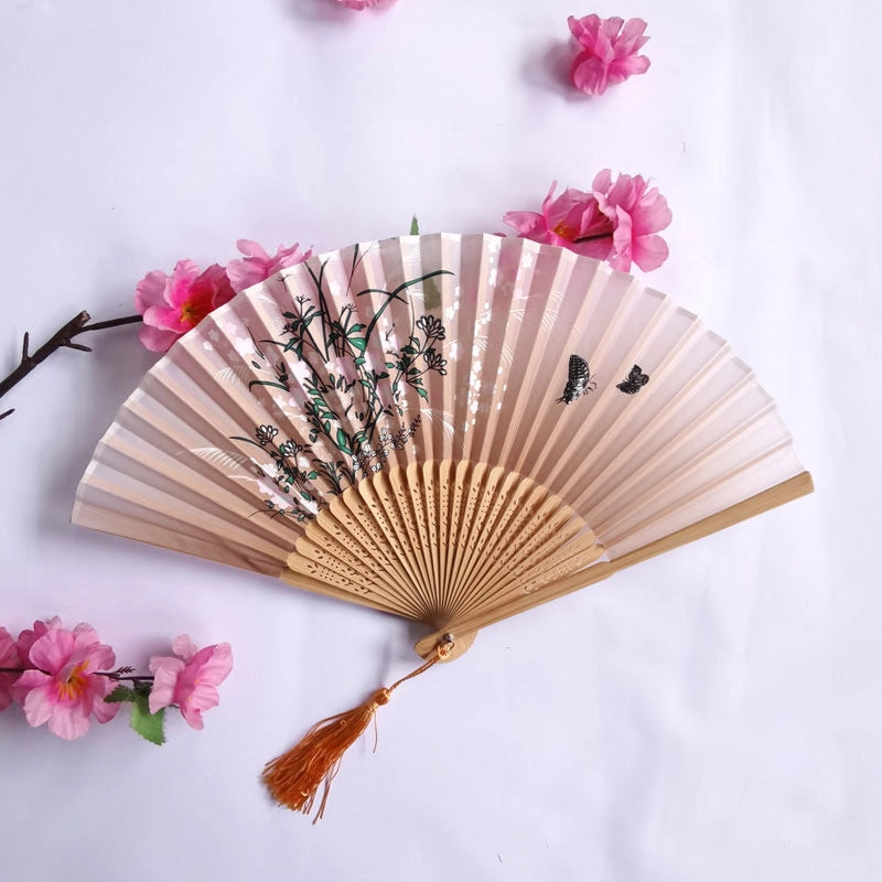 3 Pieces Ancient Style Folding Fan Female Classical Tassel Silk Fan Chinese Style Small Fan Portable Dance Craft National Fashion Fan Student Fan