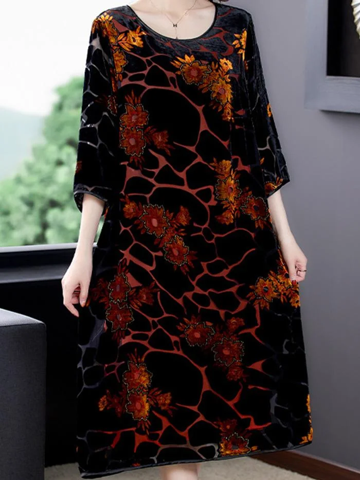 Fashion Plus Size Gold Velvet Dress