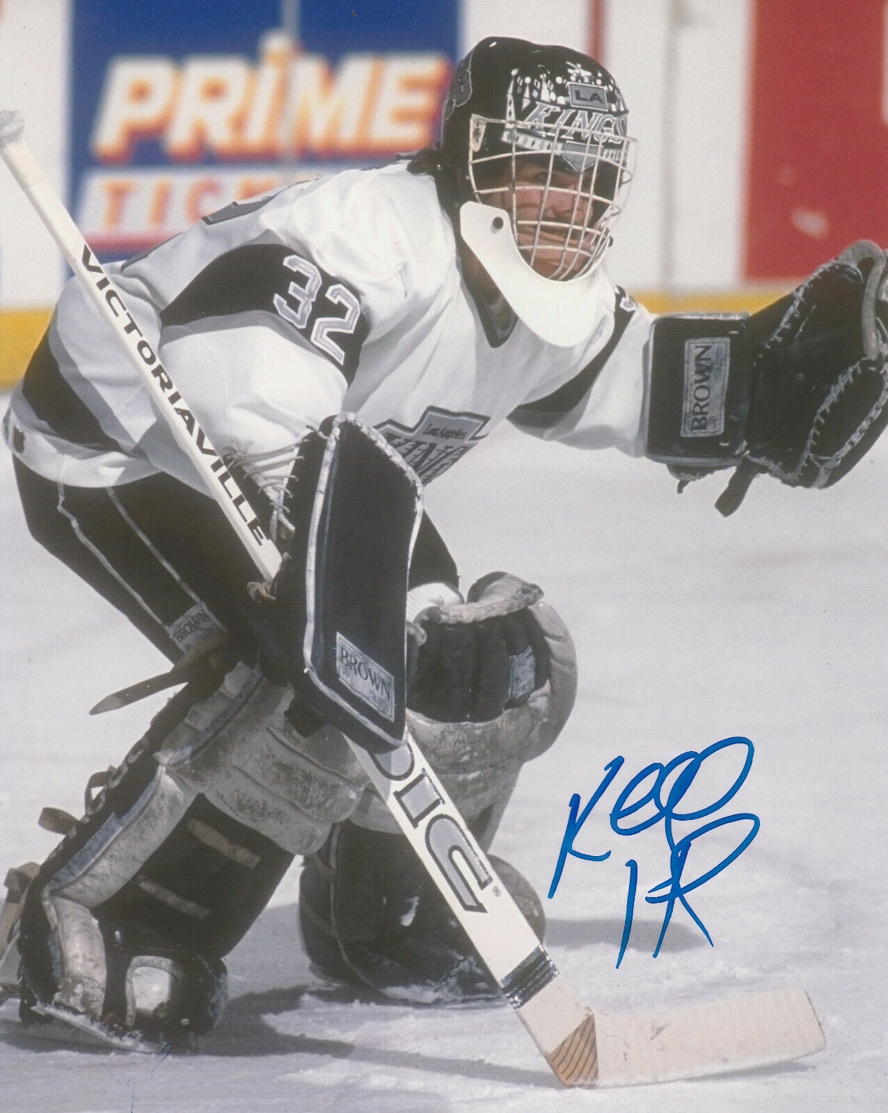 VINTAGE KELLY HRUDEY SIGNED LOS ANGELES LA KINGS GOALIE 8x10 Photo Poster painting #2 Autograph