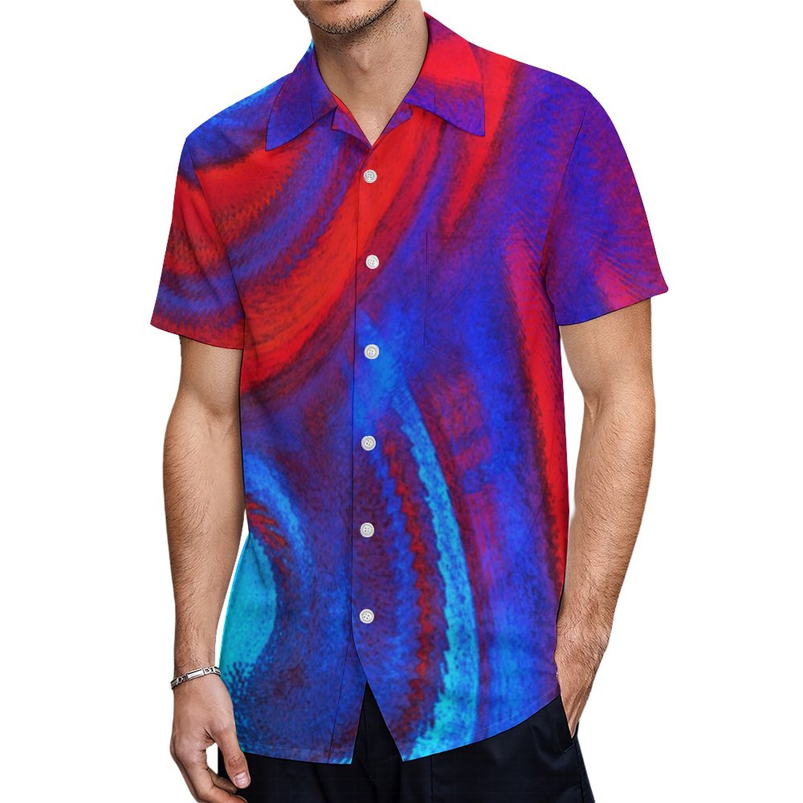 Abstract Swirling Orange Blue Modern Pattern Hawaiian Shirt Mens Button Down Tropical Hawaii Beach Shirts