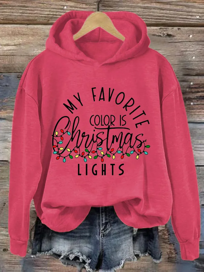 Women's My Favorite Color is Christmas Lights Printed Hoodie