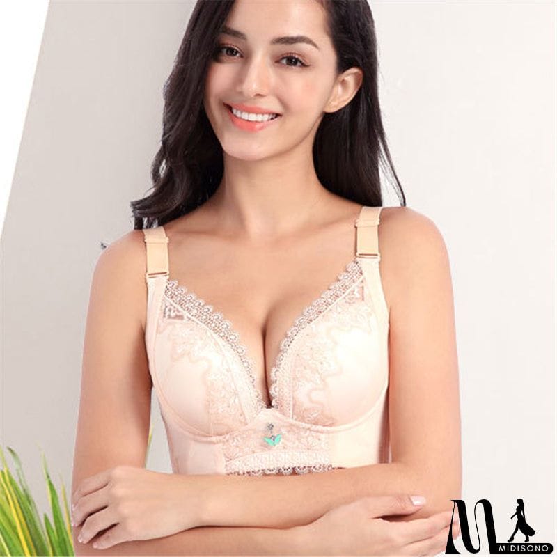 MidiSono - Women's Plus Size Lace Patchwork Wireless Full Coverage Bras - Green