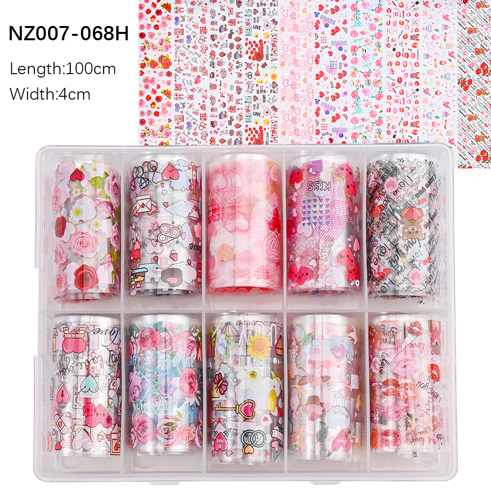 Kissbake 10pcs 4x100cm Nail Transfer Foil Paper Sticker Set Luxury Foil Nails Logo Transfer Nail Stickers Designer Fashion Nail Art Decal