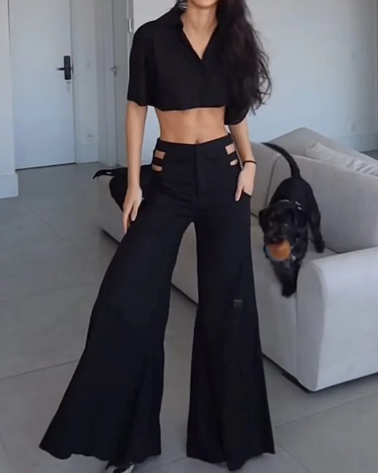 Casual solid color two piece suit