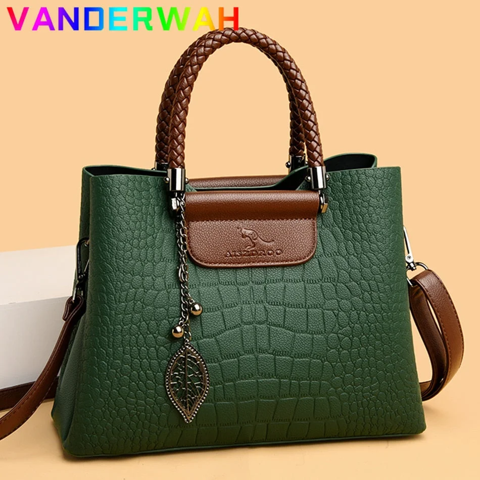 Genuine Brand Leather 3 Layers Alligator Crossbody Bag for Women Female Shoulder Messenger Sac Luxury Designer Ladies Handbags