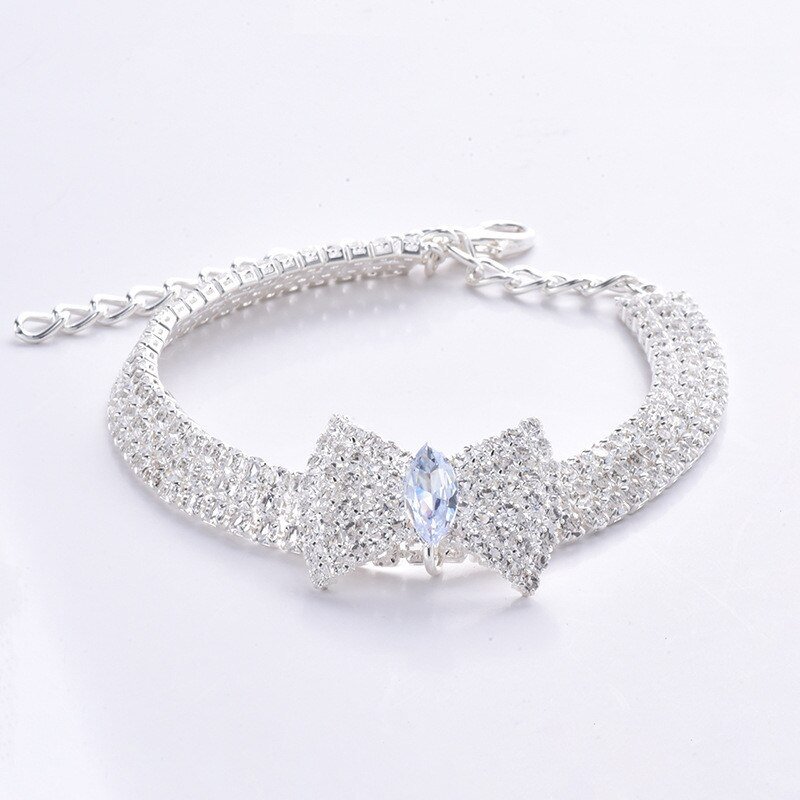Iced Out Dog Cat Bling Rhinestone Bow Collar Pet Accessories-VESSFUL
