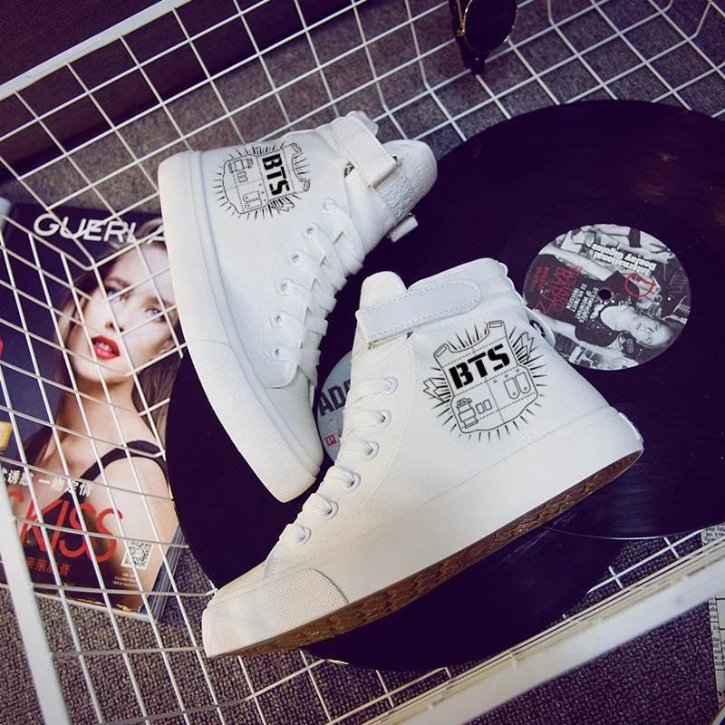 Couple BTS Shoes Kpop Lace-Up High-Top Canvas Shoes