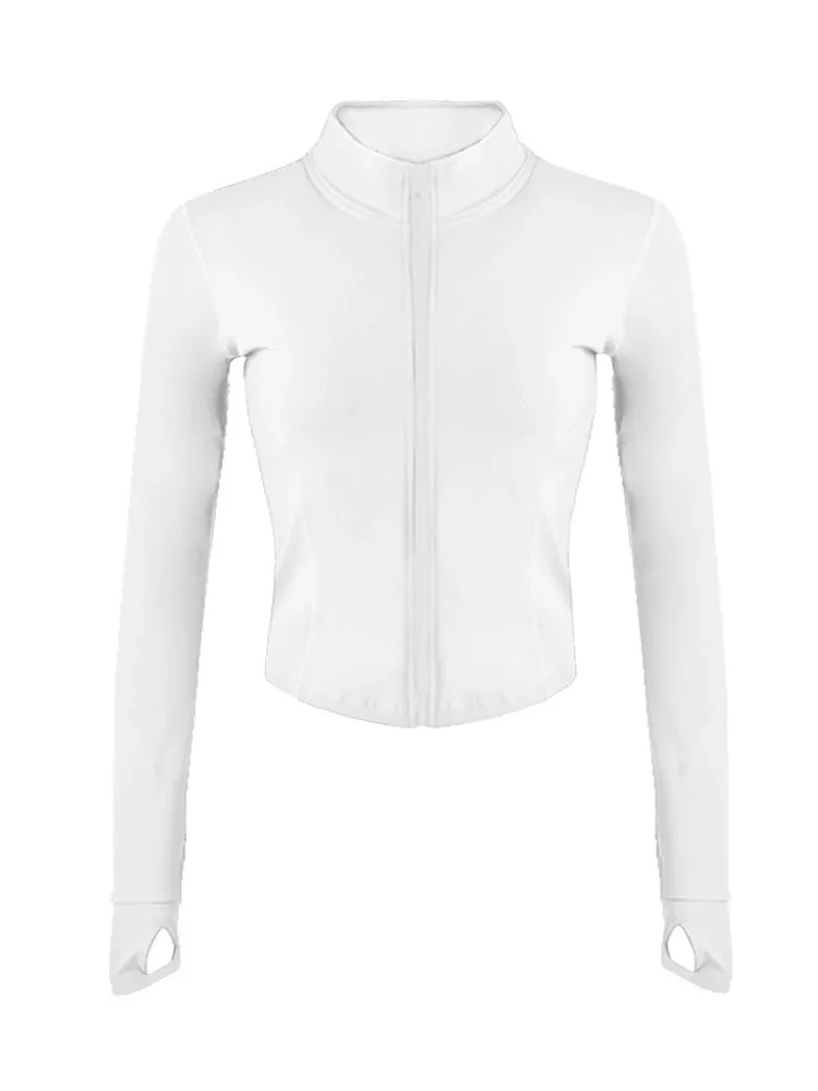 Churchf Churchf Standing Collar Slim Sports Running Fitness Clothes Zipper Elastic Tight Finger Set Long Sleeve Yoga Coat