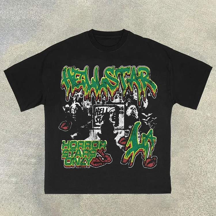 Vintage Hellstar Studios Horror Stars Only High Street Print Casual Cotton Short Sleeve T-Shirt