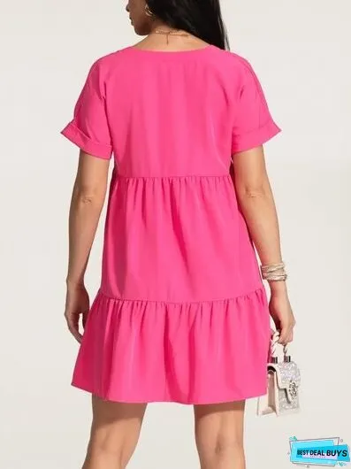 V-Neck Short Sleeve Ruffle Hem Dress
