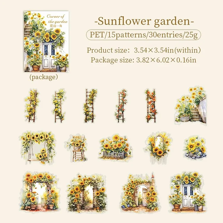 Journalsay 30 Sheets Corner of The Garden Series Vintage Plant Flower PET Sticker