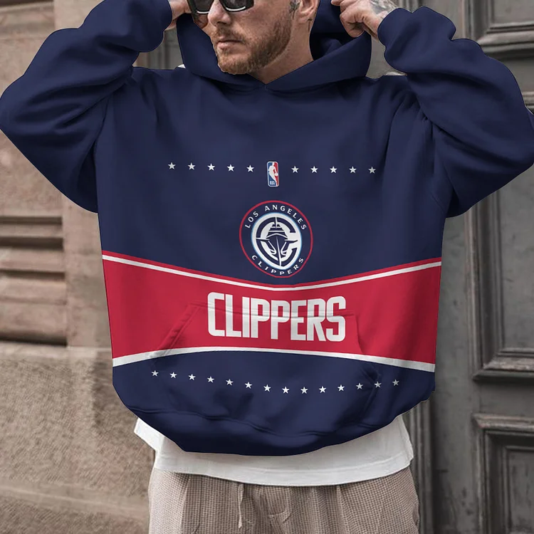 LA Clippers  Printed Hooded Pocket Pullover Hoodie