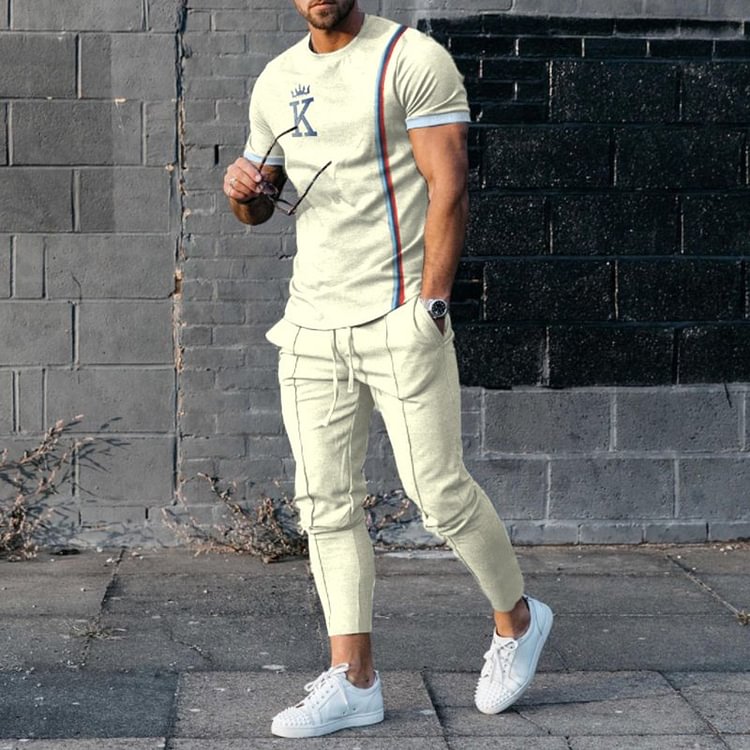 Beige King T-Shirt And Pants Two-Piece Set