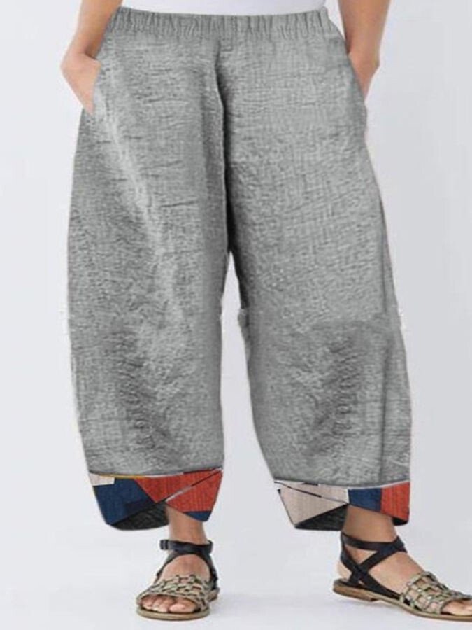 Ladies cotton linen casual loose trousers