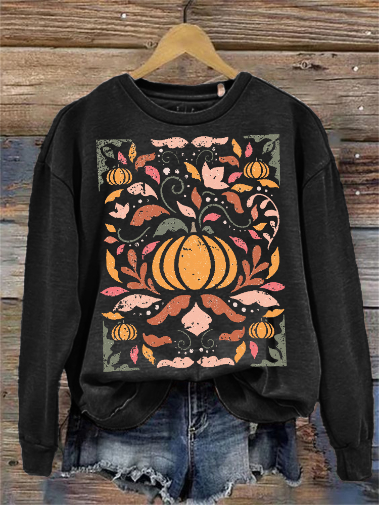 Fall Pumpkin Floral Art Vintage Washed Sweatshirt artswardrobe