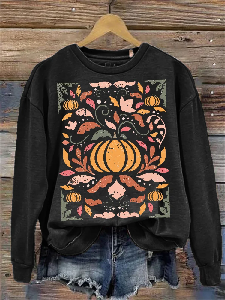 Fall Pumpkin Floral Art Vintage Washed Sweatshirt