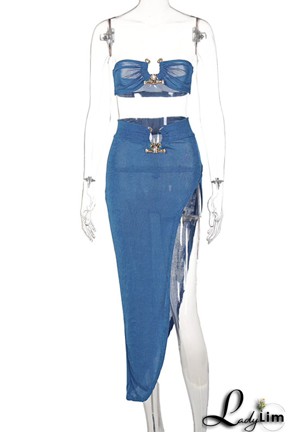 Green Sexy Solid Patchwork Strapless Sleeveless Two Pieces