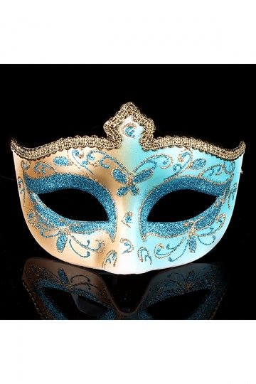 Elegant Glitter Half Face Eyes Mask For Halloween Masquerade Party Blue-elleschic