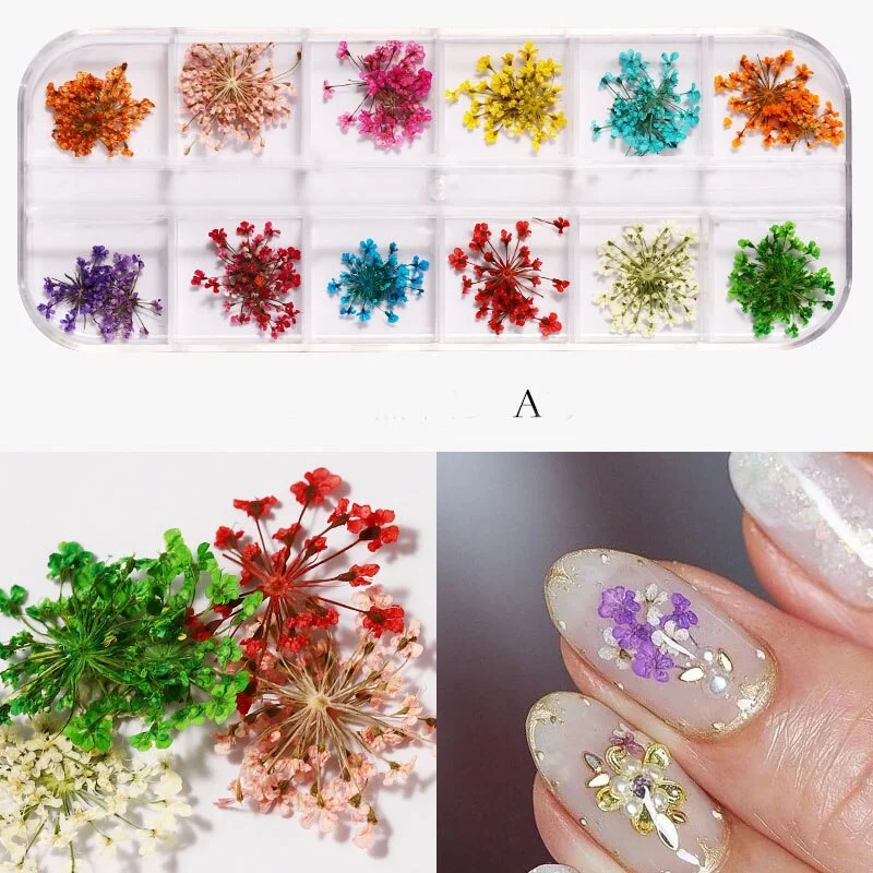 12 Style Dried Flowers Nail Decorations Natural Floral Sunflower Daisy Stickers 3D Nail Art Designs Polish Manicure Accessories