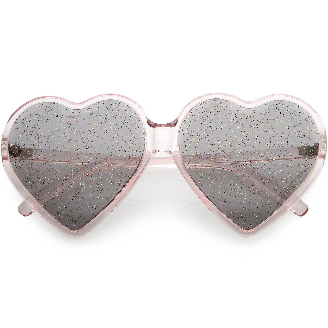 Women's Novelty Oversize Heart glasses Smoke Glitter Lens 62mm