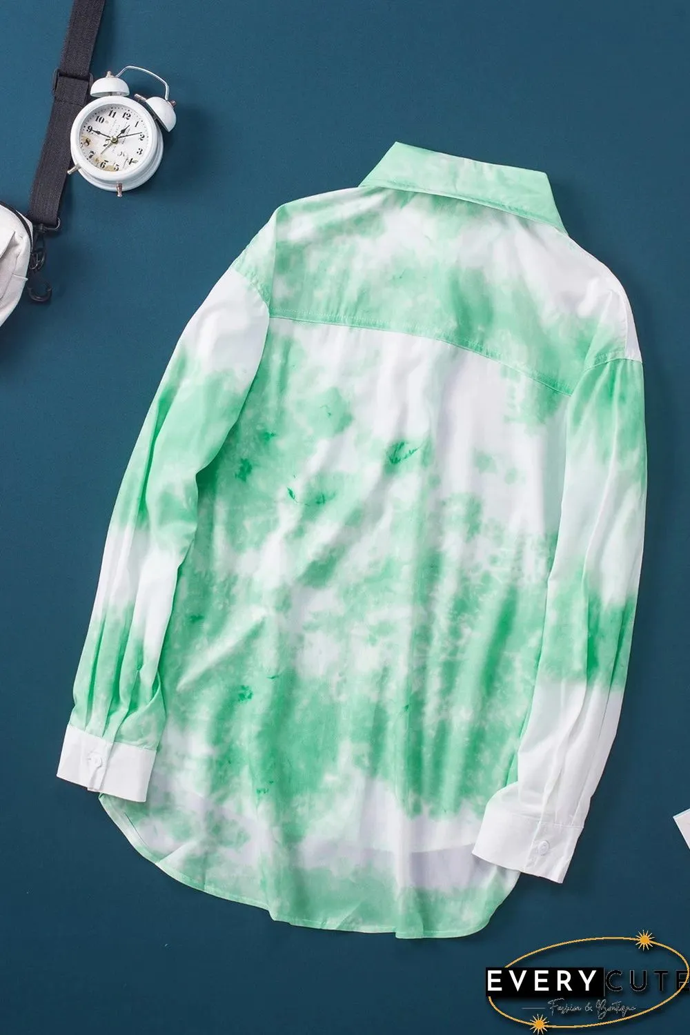 Green Whirlwind Tie Dye Button Shirt with Pocket